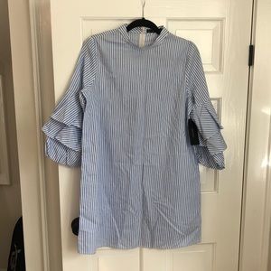 NWT ZARA WHITE/SKY BLUE STRIPED DRESS
